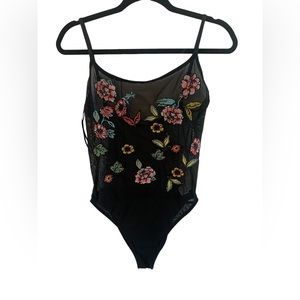 Zara Black Bodysuit with Colorful Floral Design